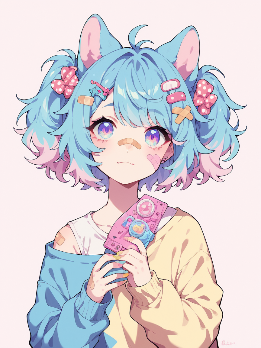 05882-2125332504-score_9, score_8_up, score_7_up, score_6_up,  _lora_p4st3lg0r3XLP_1_ p4st3lg0r3, 1girl, pastel,animal ears, bandaid, hair orname.png